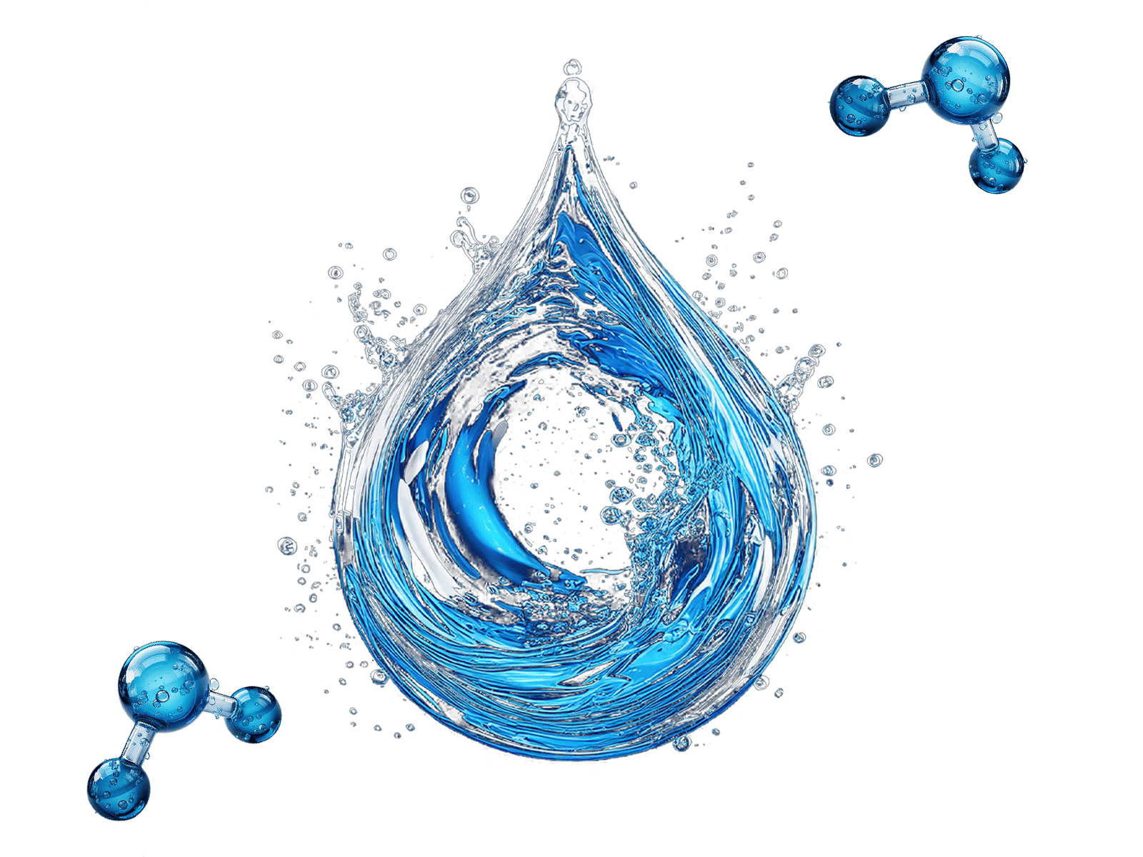 water drop and water molecules in 3d